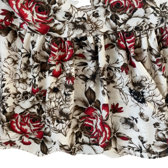 LARA Brown and Red Floral Tie Back Peplum Top, M - Picture 6 of 9